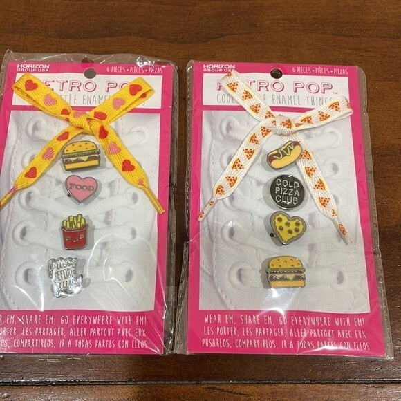 New! - Set of 2 - Retro Pop Enamel Shoe Charms With Laces - Picture 3 of 3